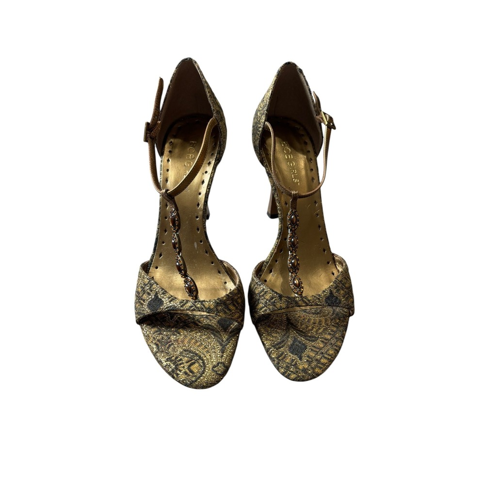 Vintage BCBGirls Gold Brocade T-Strap‎ Heels Y2K Coquette Evening Shoes 7.5